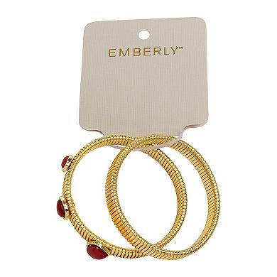 Emberly Gold Tone Ribbed Bead Bracelet Duo Set