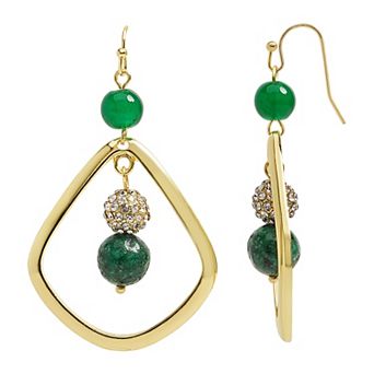 Emberly Gold Tone Green Bead Teardrop Earrings
