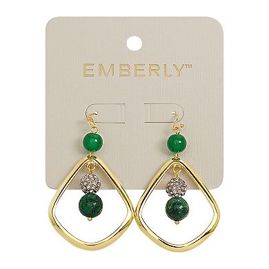 Emberly Gold Tone Green Bead Teardrop Earrings