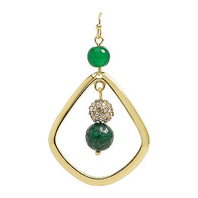 Emberly Gold Tone Green Bead Teardrop Earrings