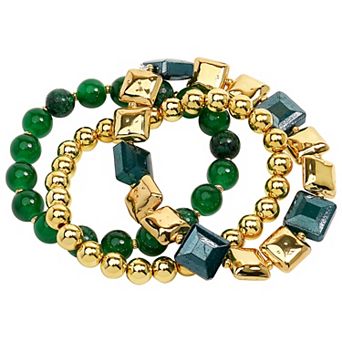 Emberly 3 pc Gold Tone Green Beaded Bracelet Set