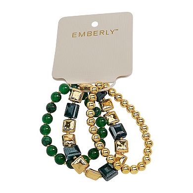 Emberly 3-Piece Gold Tone Green Beaded Bracelet Set