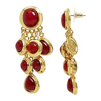 Emberly Gold Tone Red Bead Cluster Earrings