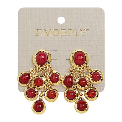 Emberly Gold Tone Red Bead Cluster Earrings