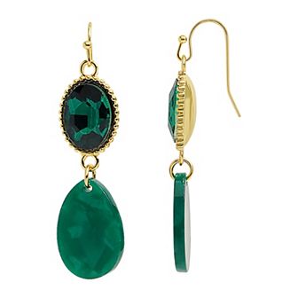 Emberly Gold Tone Green Simulated Stone Drop Earrings