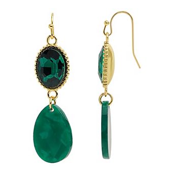 Emberly Gold Tone Green Simulated Stone Drop Earrings