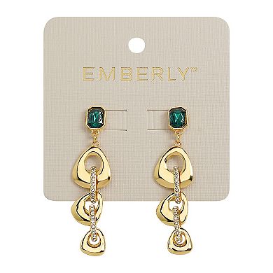 Emberly Gold Tone Simulated Stone Abstract Pave Drop Earrings