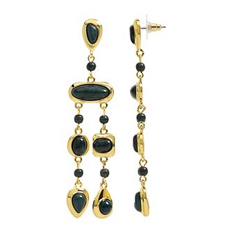 Emberly Gold Tone Green Bead Chandelier Earrings
