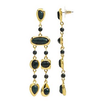 Emberly Gold Tone Green Bead Chandelier Earrings