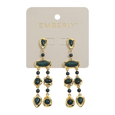 Emberly Gold Tone Green Bead Chandelier Earrings
