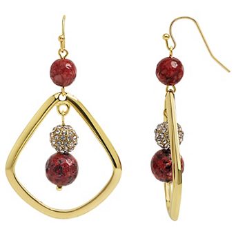 Emberly Gold Tone Red Bead Teardrop Earrings