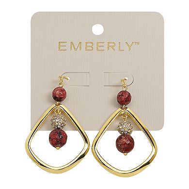 Emberly Gold Tone Red Bead Teardrop Earrings