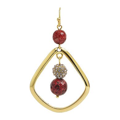 Emberly Gold Tone Red Bead Teardrop Earrings