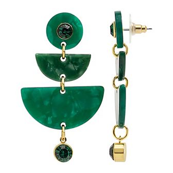 Emberly Gold Tone Green Linear Earrings