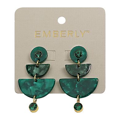 Emberly Gold Tone Green Linear Earrings