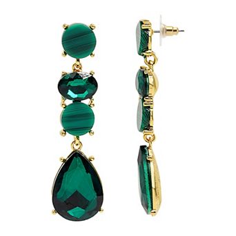 Emberly Gold Tone Green Simuated Stone Linear Earrings