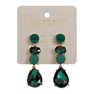 Emberly Gold Tone Green Simuated Stone Linear Earrings