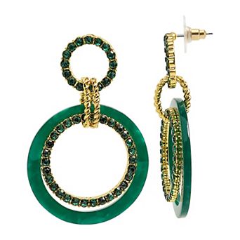 Emberly Gold Tone Green Ring Doorknocker Earrings