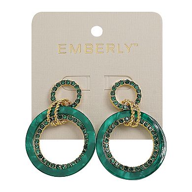 Emberly Gold Tone Green Ring Doorknocker Earrings