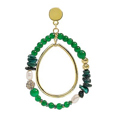 Emberly Gold Tone Green Bead & Simulated Pearl Ball Earrings