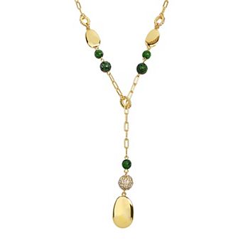 Emberly Gold Tone Green Simulated Stone Y Pendant Necklace