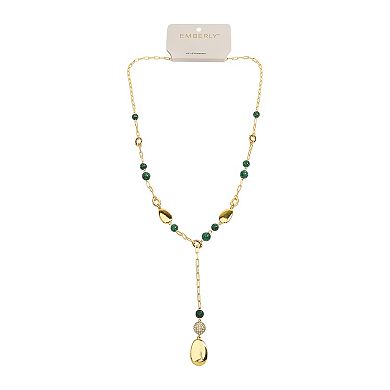 Emberly Gold Tone Green Simulated Stone Y Pendant Necklace