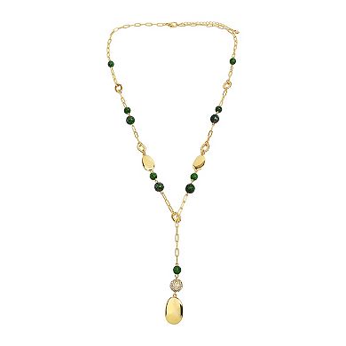 Emberly Gold Tone Green Simulated Stone Y Pendant Necklace