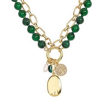 Emberly Gold Tone Chain & Ring Charm Necklace