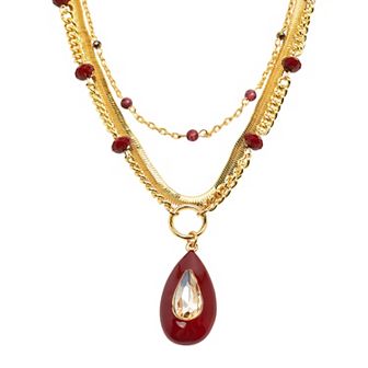 Emberly Gold Tone Chain Bead Pendant Necklace