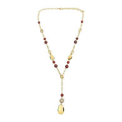Emberly Gold Tone Red Simulated Stone Y Pendant Necklace