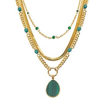 Emberly Gold Tone Green Simulated Stone Pendant Necklace