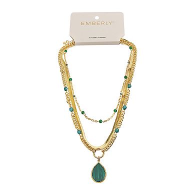 Emberly Gold Tone Green Simulated Stone Pendant Necklace