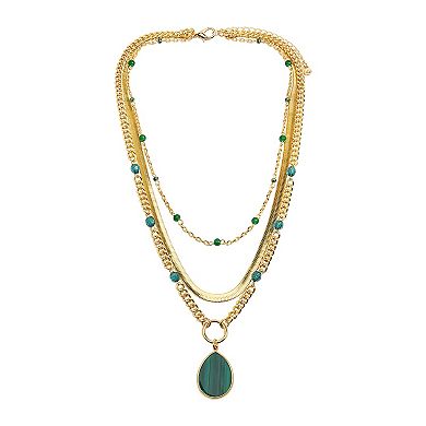 Emberly Gold Tone Green Simulated Stone Pendant Necklace