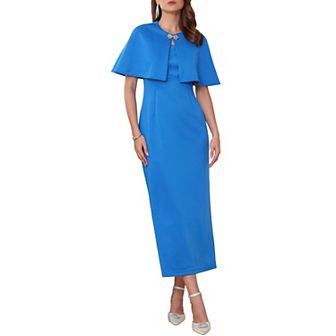 Women's Formal Sheath Dress Sets 2 pc Elegant Cocktail Wedding Guest Dresses with Cape