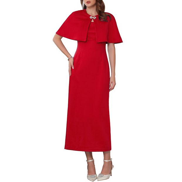 Women's Formal Sheath Dress Sets 2pc Elegant Cocktail Wedding Guest Dresses  with Cape