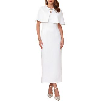 Women's Formal Sheath Dress Sets 2 pc Elegant Cocktail Wedding Guest Dresses with Cape