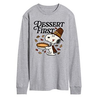 Men's Peanuts Thanksgiving Dessert Time Snoopy Long Sleeve Graphic Tee