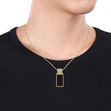 Men's Stella Grace 18k Gold Over Silver Carbon Fiber Pendant Necklace