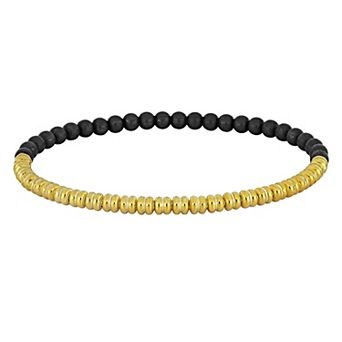 Men's Stella Grace 18k Gold Over Silver & Black Titanium Spring Bead Elastic Bracelet
