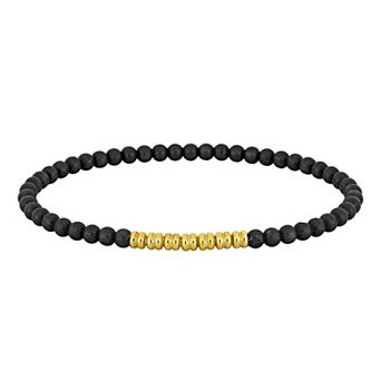 Men's Stella Grace 18k Gold Over Silver & Black Titanium Spring Bead Elastic Bracelet