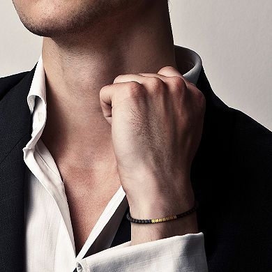 Men's Stella Grace 18k Gold Over Silver & Black Titanium Spring Bead Elastic Bracelet