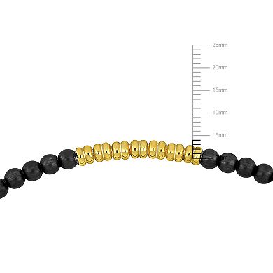 Men's Stella Grace 18k Gold Over Silver & Black Titanium Spring Bead Elastic Bracelet