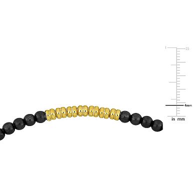 Men's Stella Grace 18k Gold Over Silver & Black Titanium Spring Bead Elastic Bracelet