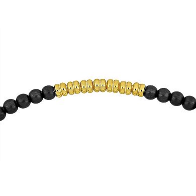 Men's Stella Grace 18k Gold Over Silver & Black Titanium Spring Bead Elastic Bracelet