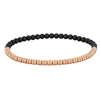Men's Stella Grace 18k Rose Gold Over Silver & Black Titanium Spring Bead Elastic Bracelet