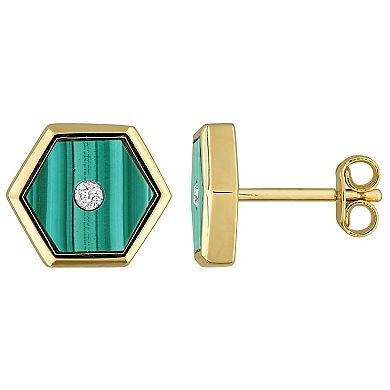 Men's Stella Grace Malachite & Diamond Accent Hexagon Stud Earrings