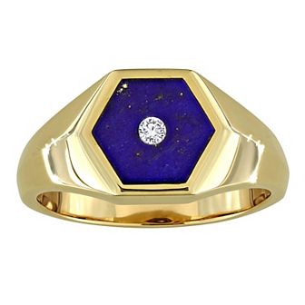 Men's Stella Grace Gold Over Silver Lapis Lazuli & Diamond Accent Hexagon Ring