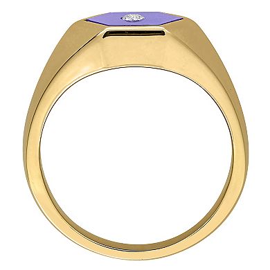 Men's Stella Grace Gold Over Silver Lapis & Diamond Accent Hexagon Ring