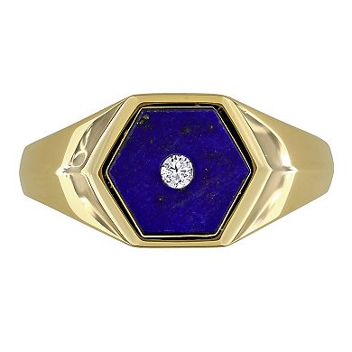 Men's Stella Grace Gold Over Silver Lapis & Diamond Accent Hexagon Ring