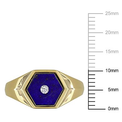 Men's Stella Grace Gold Over Silver Lapis & Diamond Accent Hexagon Ring